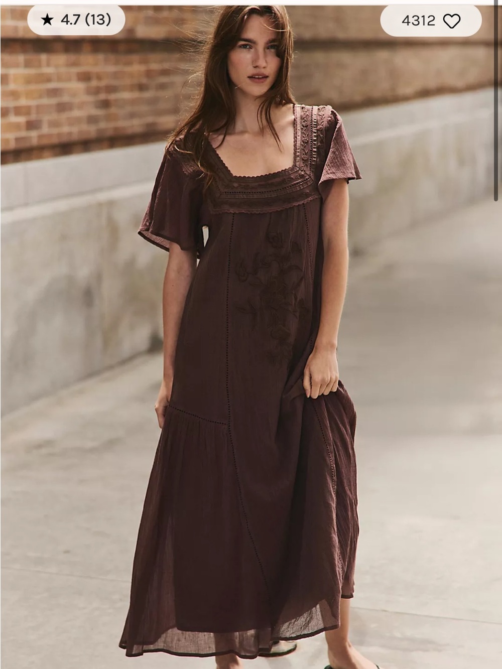 * sold out online* Free People NEW Brown Embroidered Maxi Dress